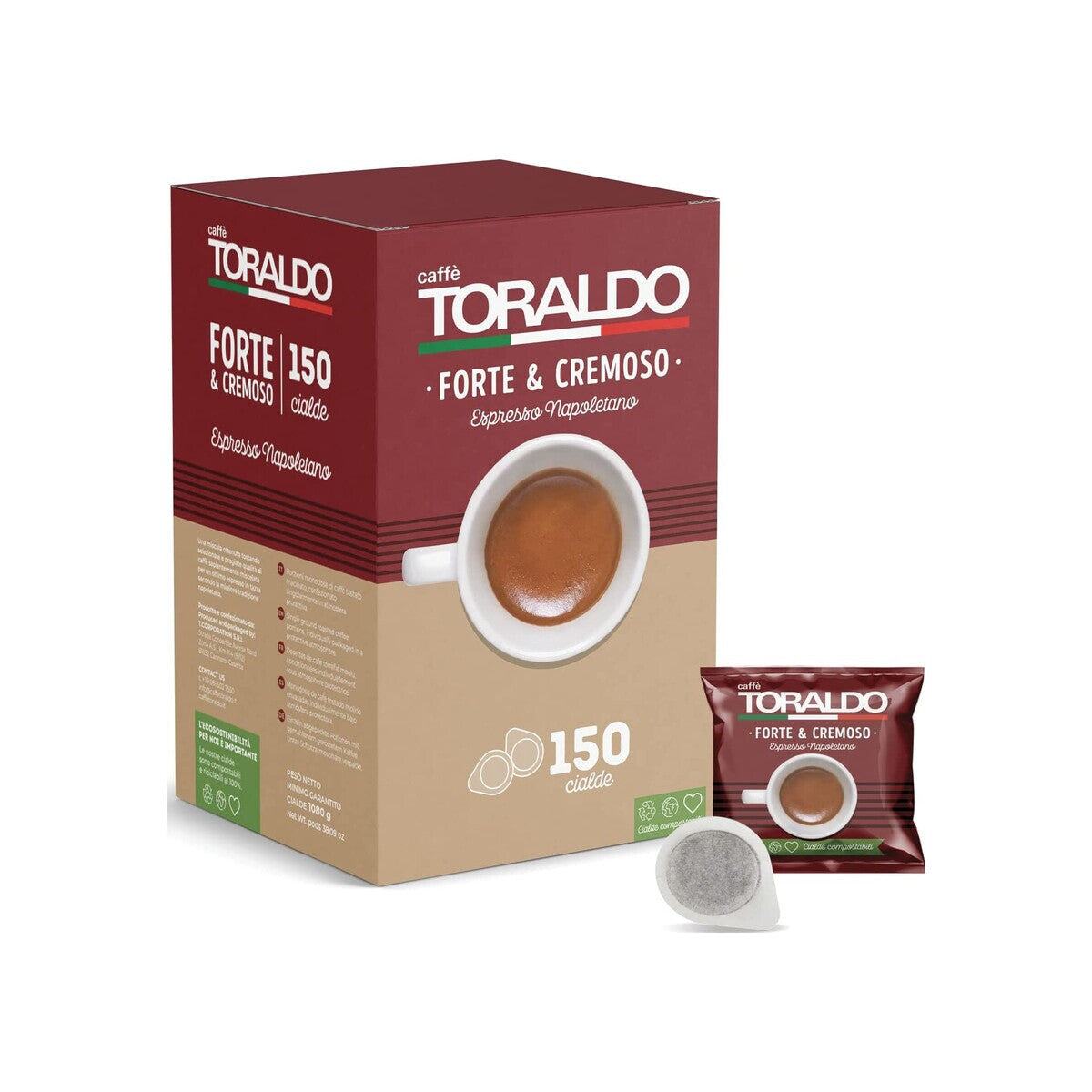 CAFFÈ TORALDO Pads Miscela Forte e Cremoso 150 E.S.E Pads